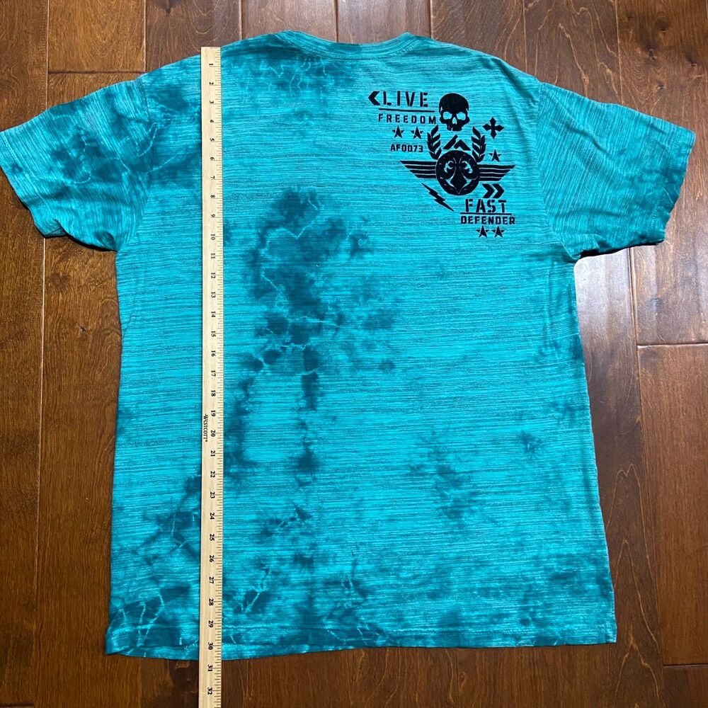Affliction Live Fast Eagle Vintage Gothic Punk Washed Teal T-Shirt Mens Size 2XL - Picture 8 of 8